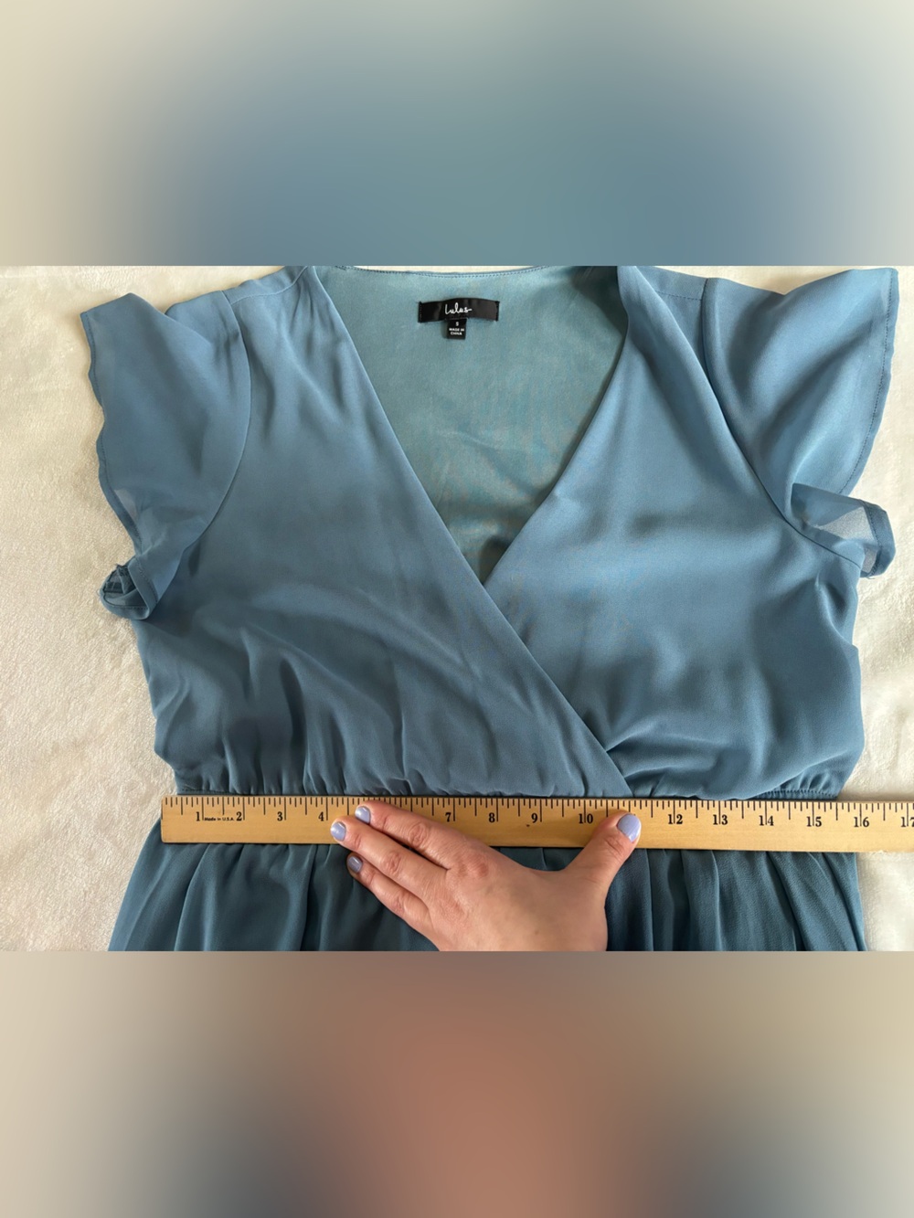 Lulus Lost in the Moment Slate Blue Maxi Dress Flutter Sleeve Front Slit Size S - Picture 7 of 12